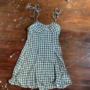 A white and green plaid dress.